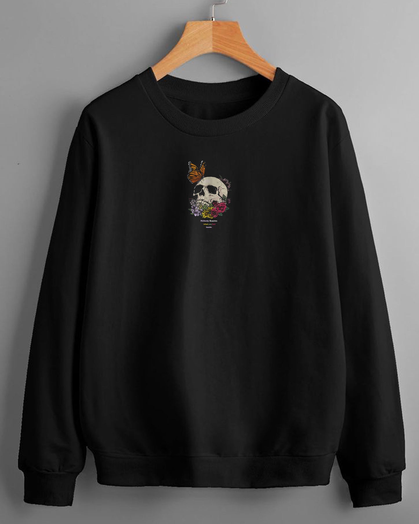 Skeleton Blossom Black Regular Fit Sweatshirt