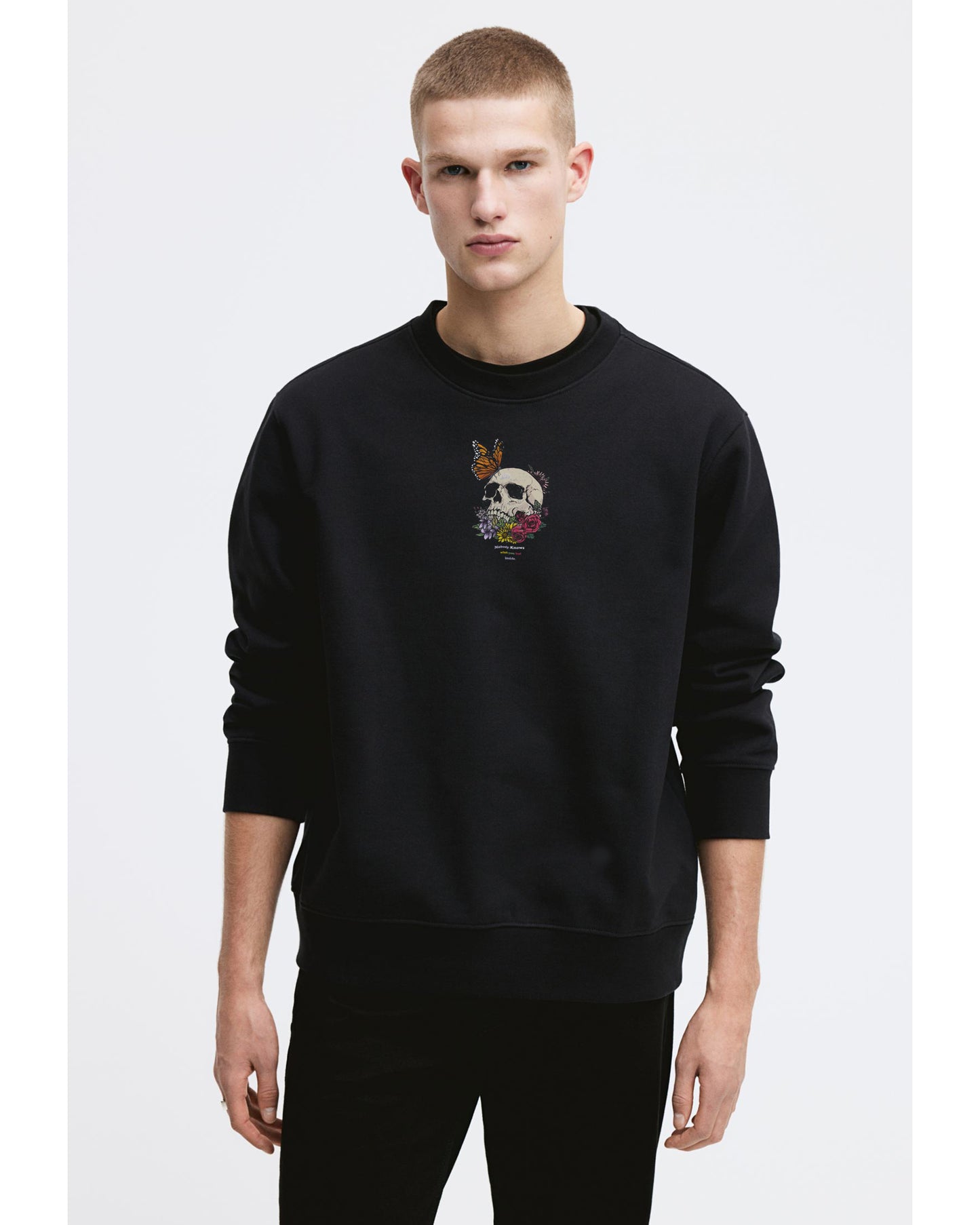 Skeleton Blossom Black Regular Fit Sweatshirt