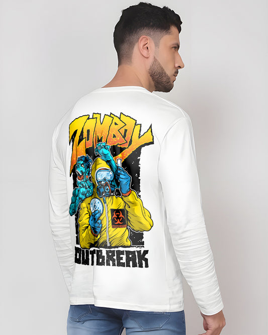 ZOMBOY OUTBREAK MASK ON WHITE FULL SLEEVES T-SHIRT