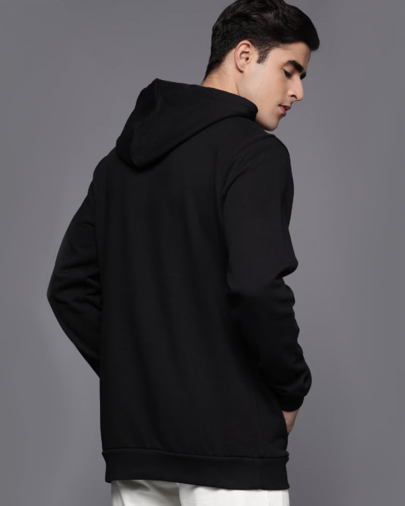 HIGH AND LOW REGULAR FIT BLACK HOODIE