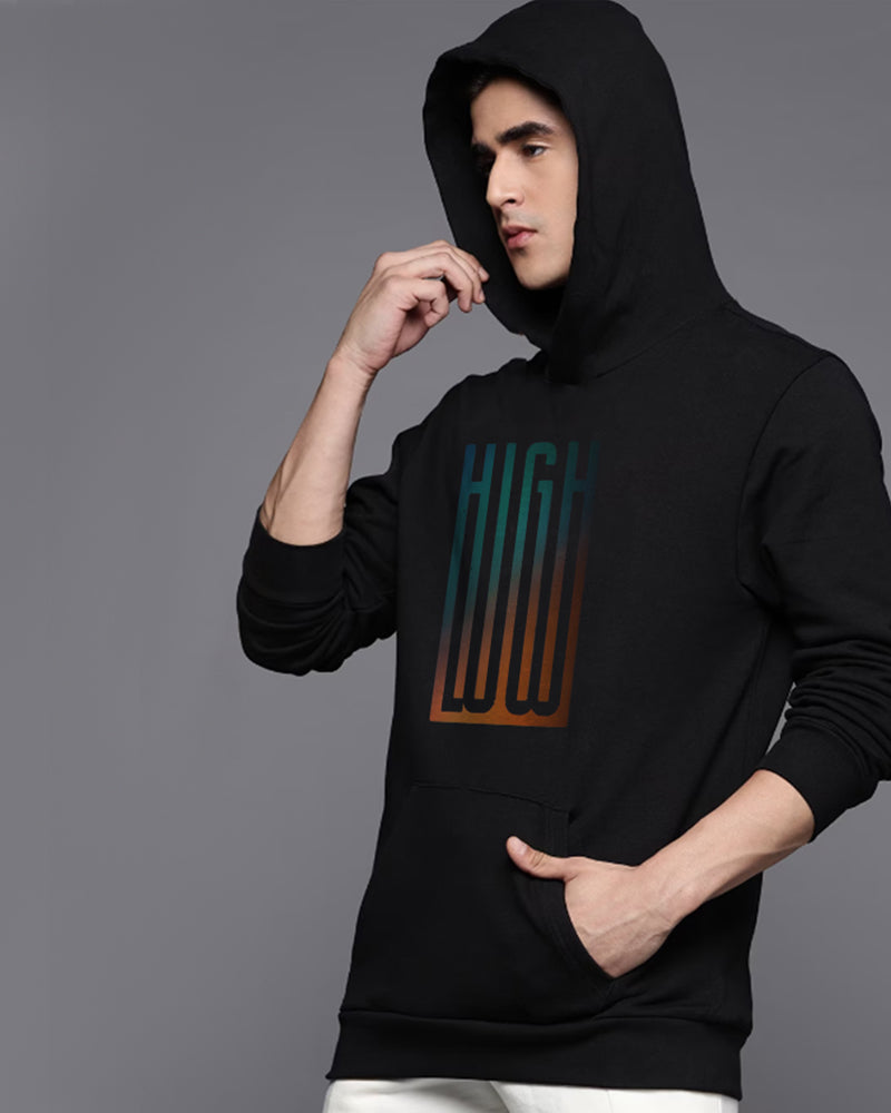 HIGH AND LOW REGULAR FIT BLACK HOODIE