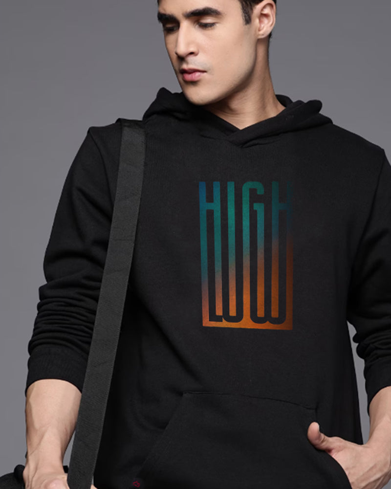 HIGH AND LOW REGULAR FIT BLACK HOODIE