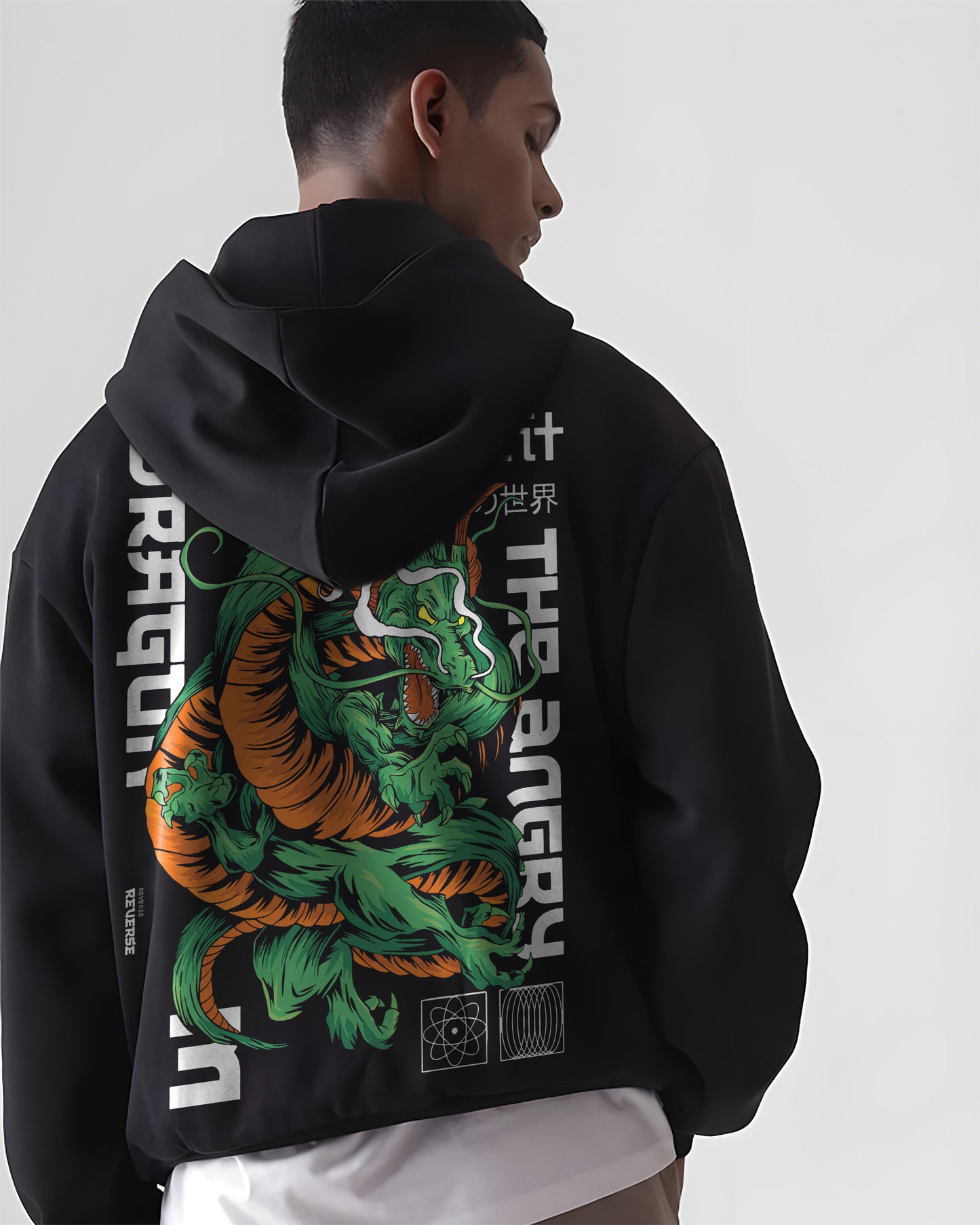 JAPENESE DRAGON ANGRY FIRE REGULAR FIT Black HOODIE