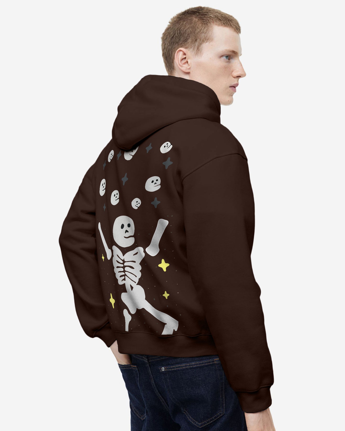 NEED SPACE BABY SKULL REGULAR FIT BROWN HOODIE