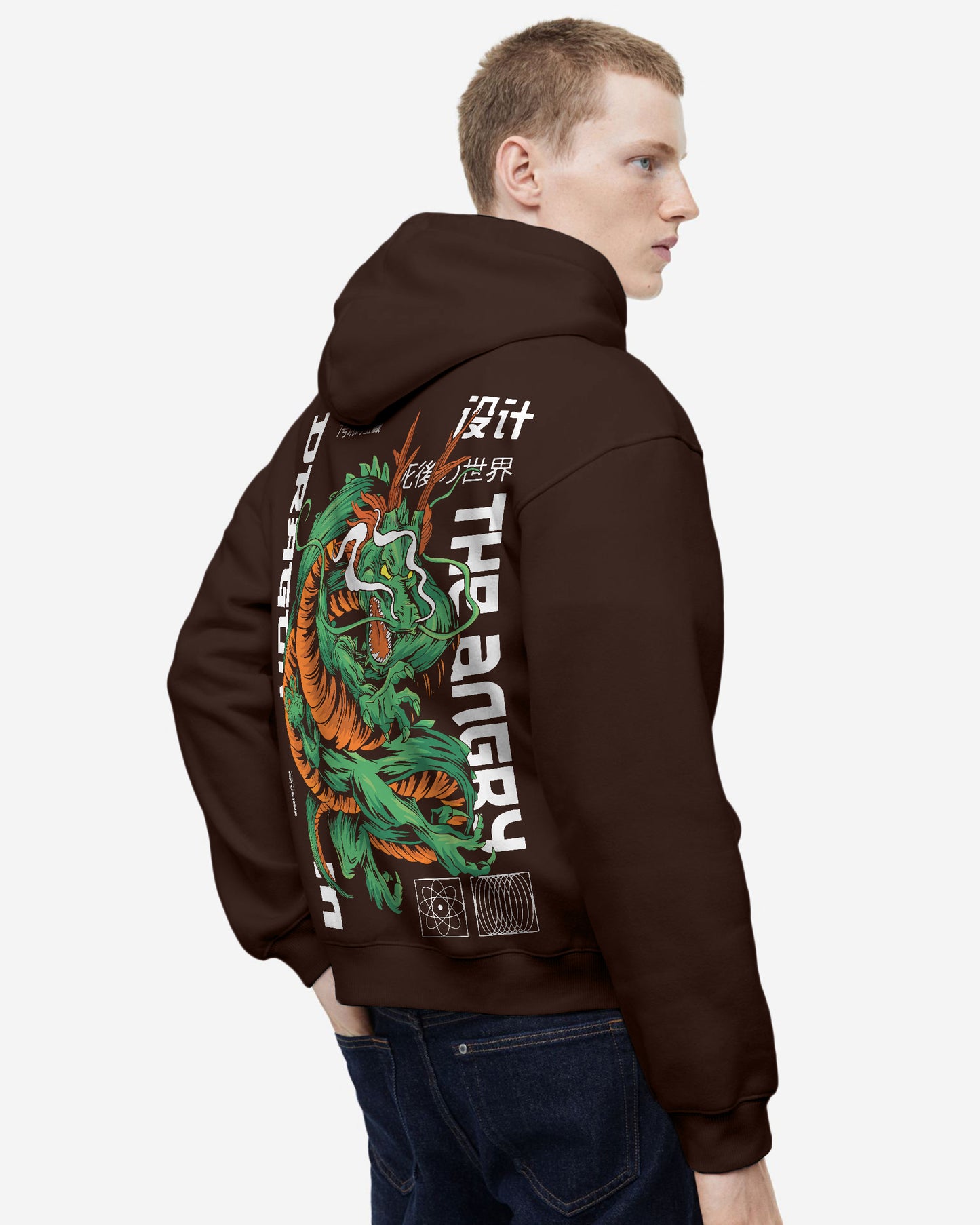 TOKYO JAPANESE DRAGON ANGRY FIRE BROWN HOODIE