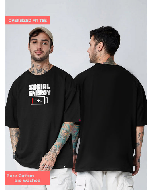 LOW ON ENERGY Oversized Black T-shirt