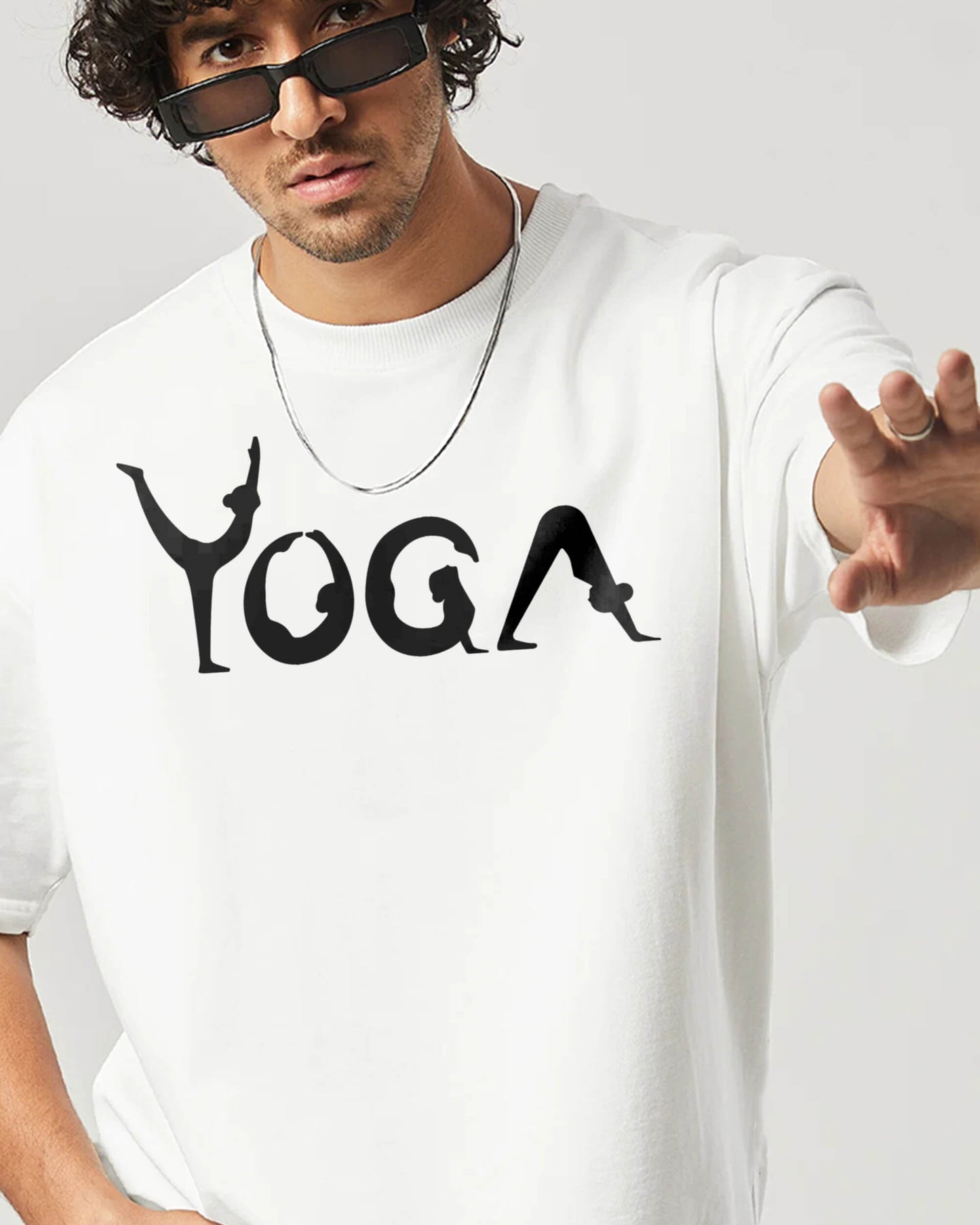 YOGA FIT AND ENERGETIC WHITE OVERSIZED T-SHIRT