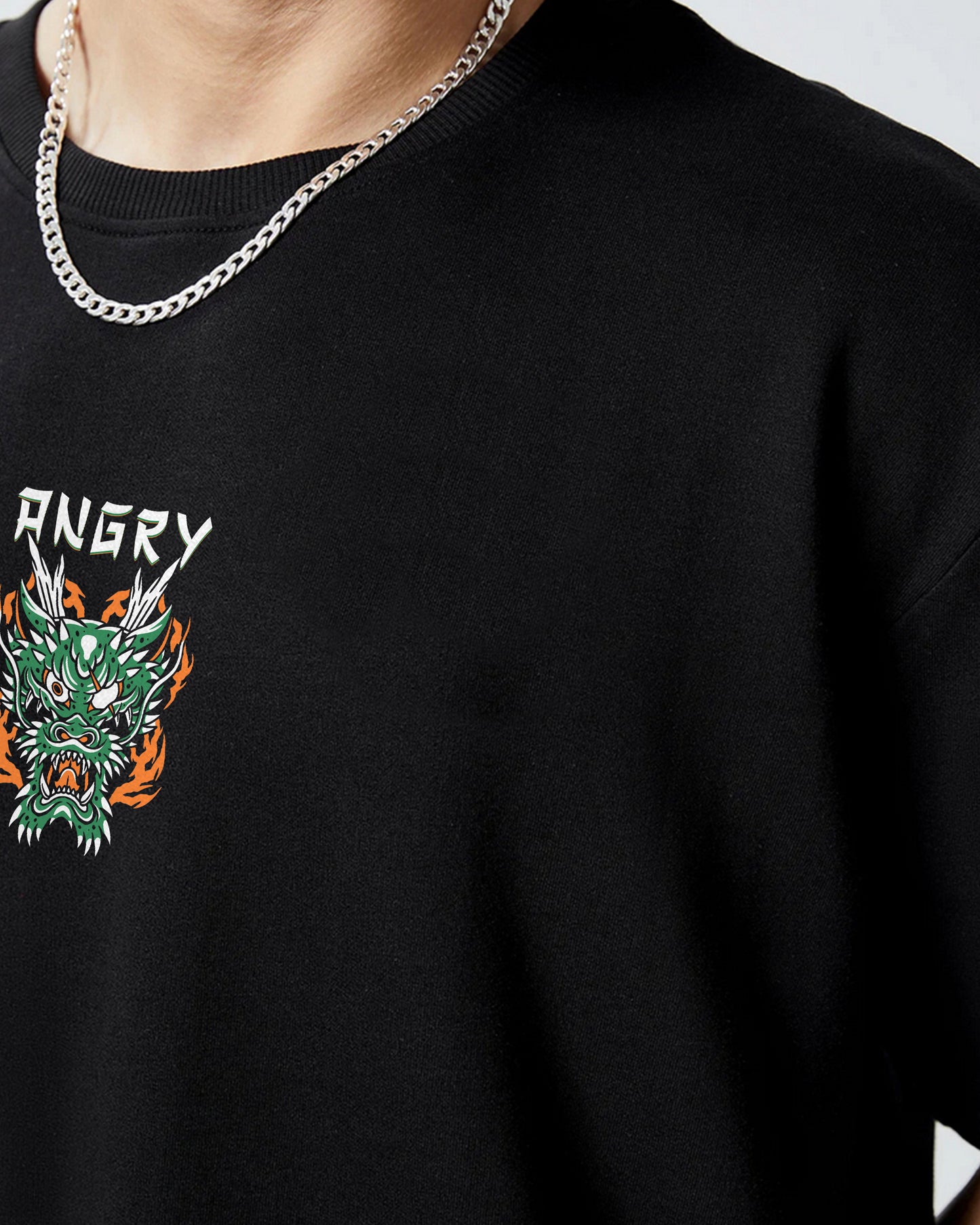 JAPANESE ANGRY FIRE DRAGON BLACK OVERSIZED T-SHIRT