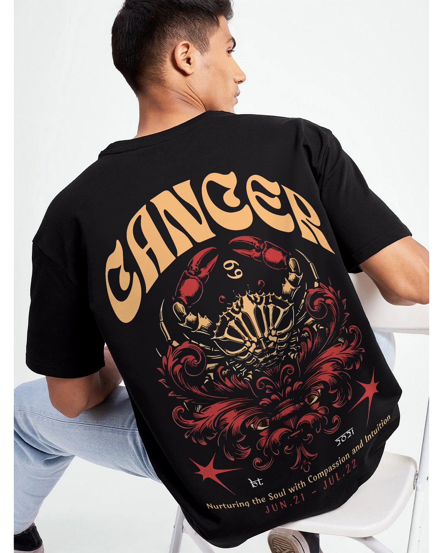 CANCER ZODIAC OVERSIZED T-SHIRT BLACK 260GSM