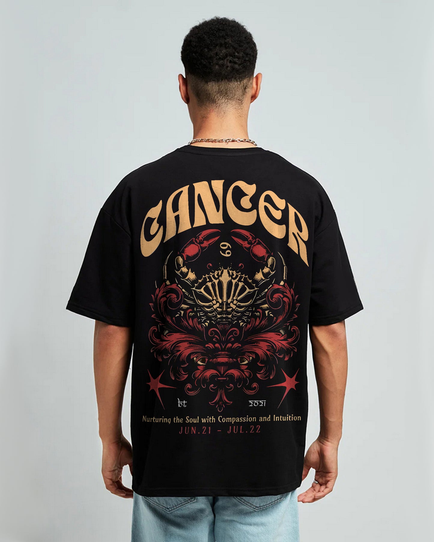 CANCER ZODIAC OVERSIZED T-SHIRT BLACK 260GSM