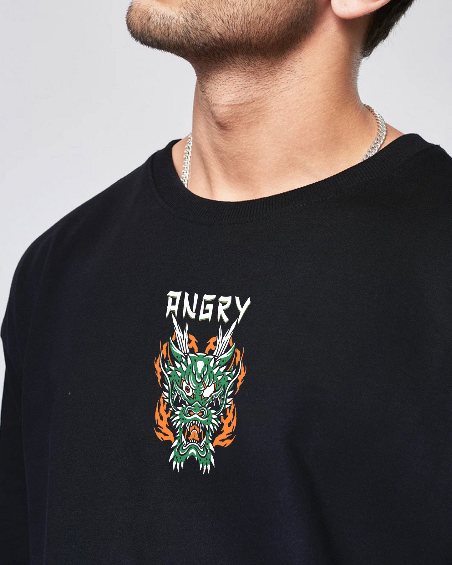 JAPANESE ANGRY FIRE DRAGON BLACK OVERSIZED T-SHIRT