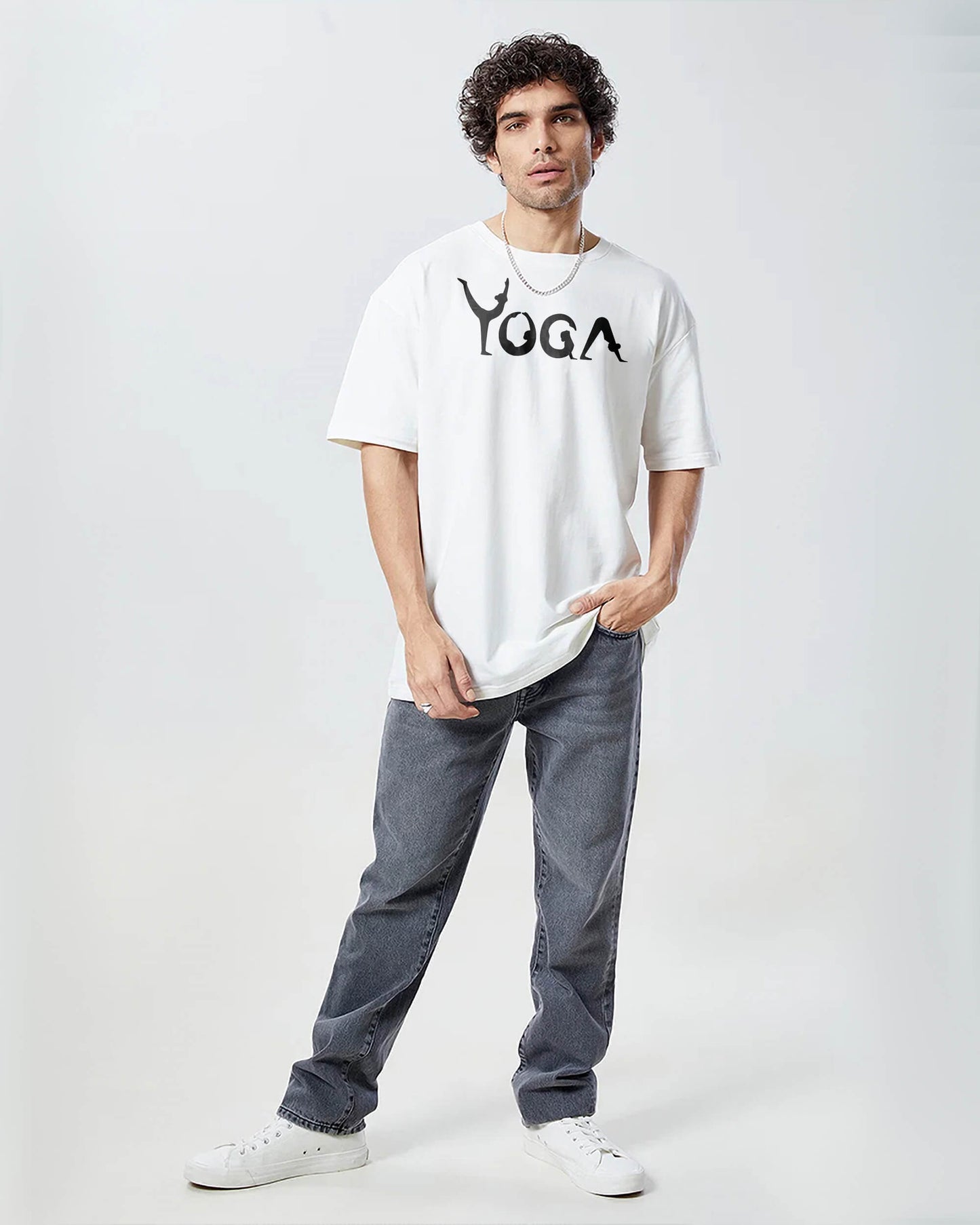 YOGA FIT AND ENERGETIC WHITE OVERSIZED T-SHIRT