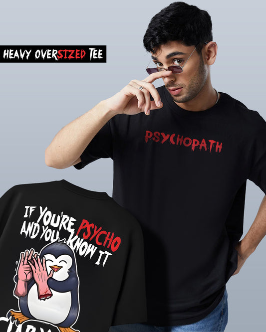 PENGUIN PSYCHOPATH CLAPPING BLACK OVERSIZED T-SHIRT