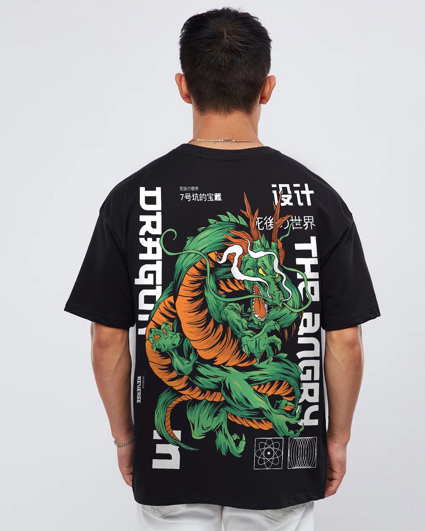 JAPANESE ANGRY FIRE DRAGON BLACK OVERSIZED T-SHIRT