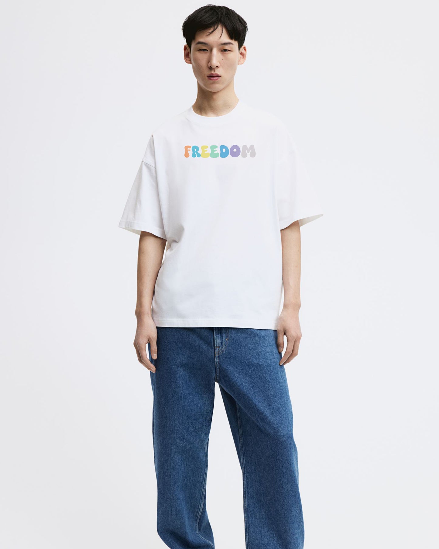 COLOURFUL SKELETON FREEDOM WHITE OVERSIZED T-SHIRT