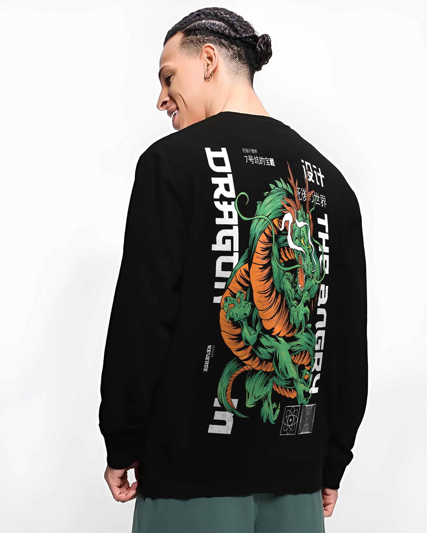 JAPANESE ANGRY FIRE DRAGON BLACK SWEATSHIRT