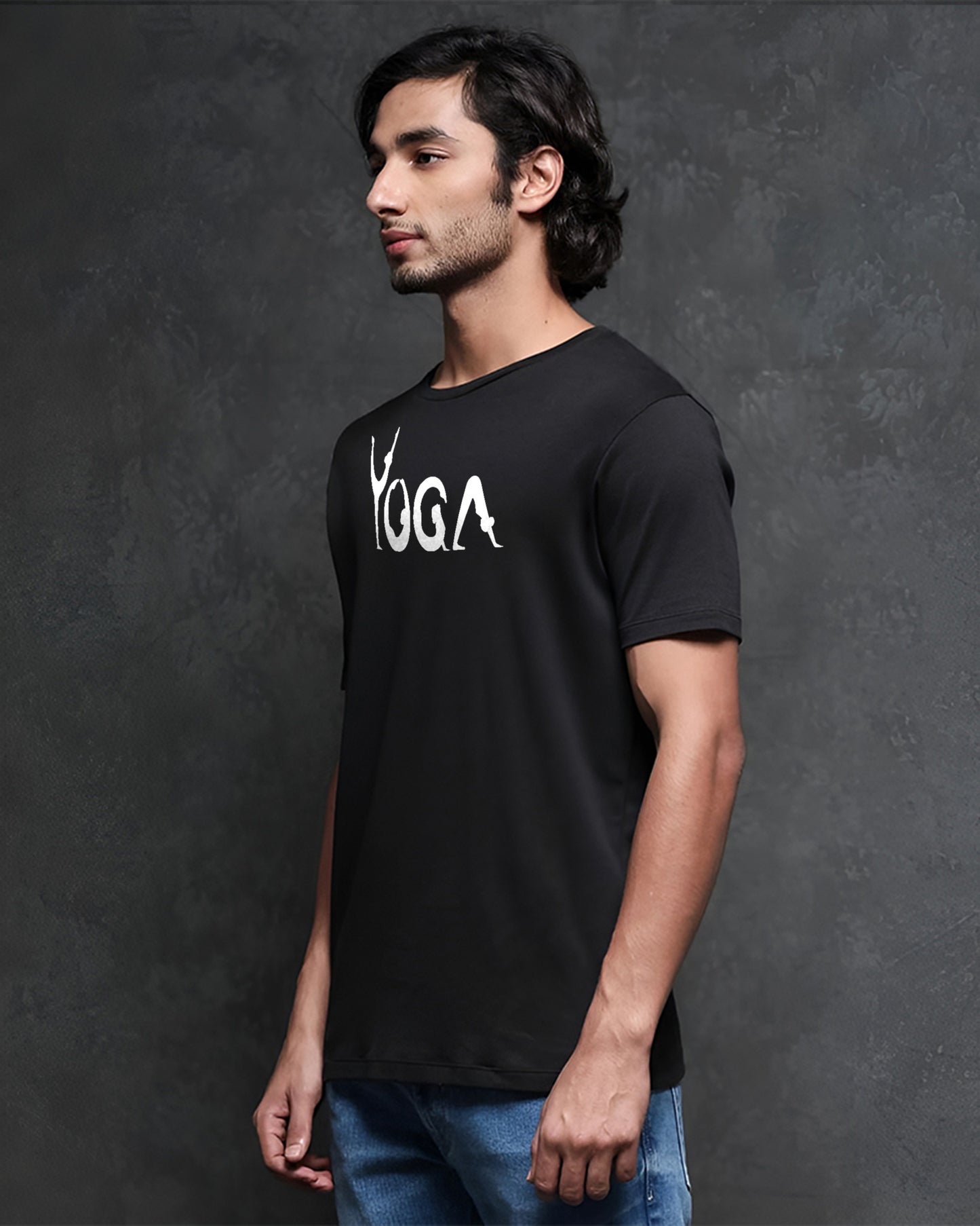 YOGA FIT AND ENERGETIC REGULAR FIT BLACK T-SHIRT