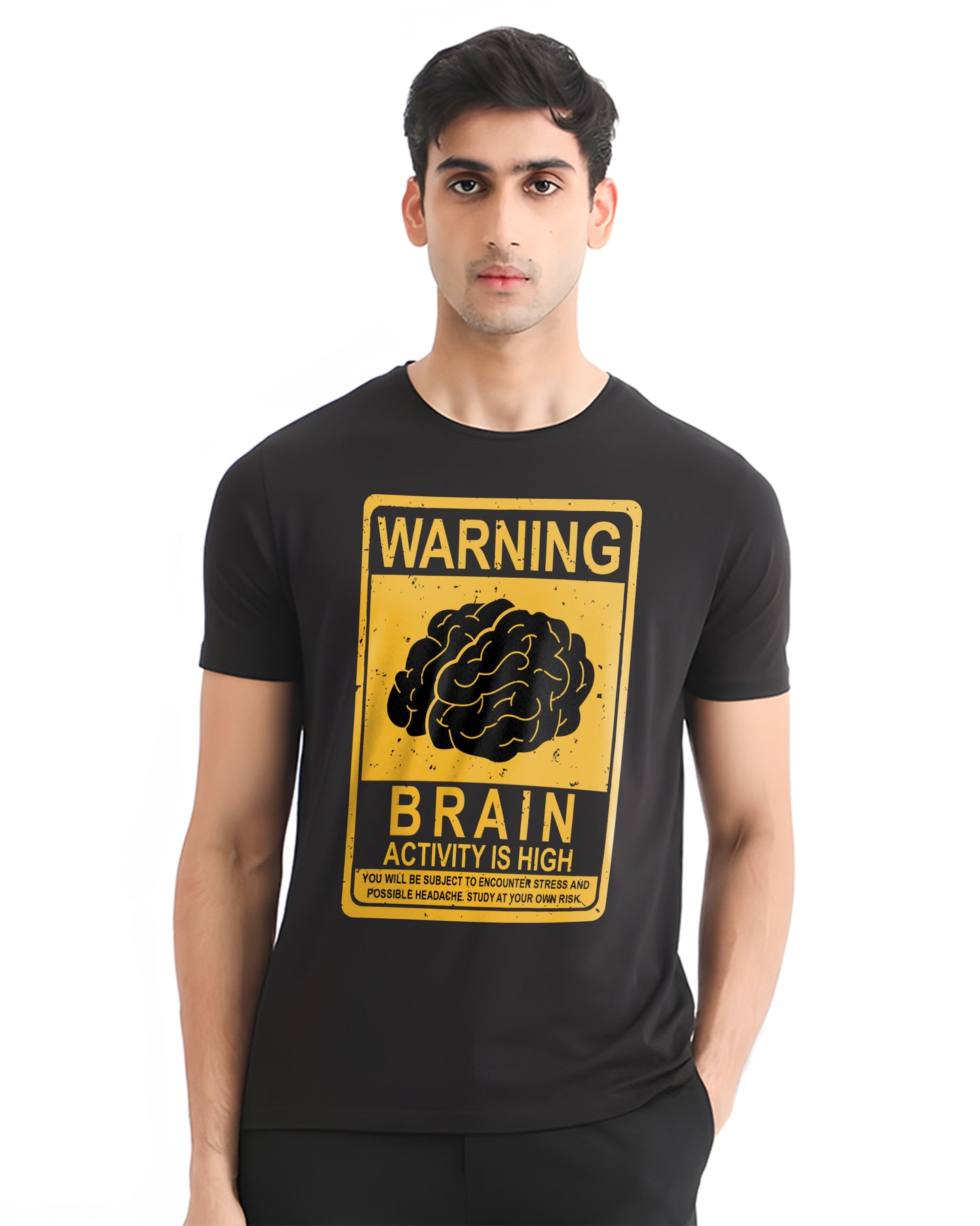 WARNING BRAIN HIGH ACTIVITY BLACK T-SHIRT