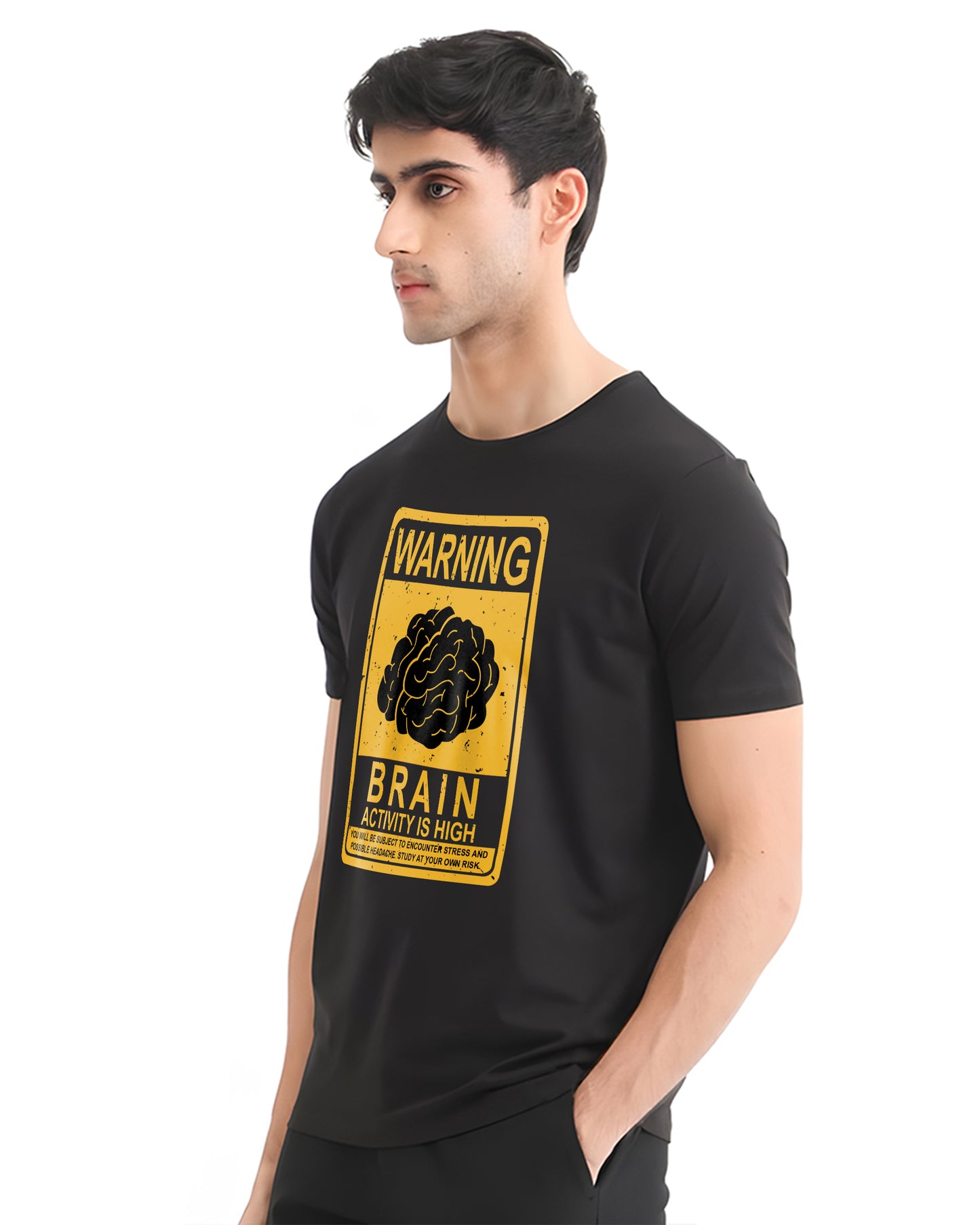 WARNING BRAIN HIGH ACTIVITY BLACK T-SHIRT