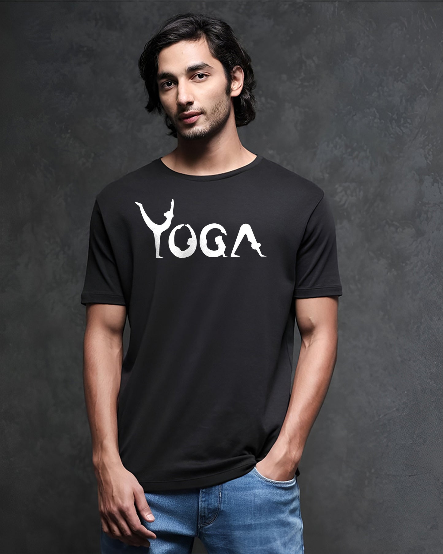 YOGA FIT AND ENERGETIC REGULAR FIT BLACK T-SHIRT