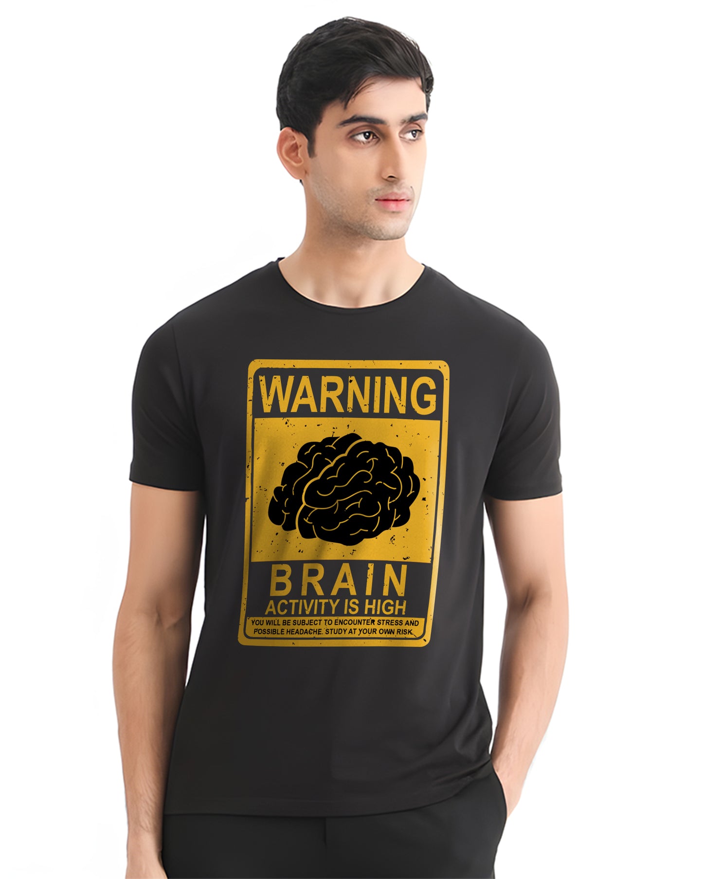 WARNING BRAIN HIGH ACTIVITY BLACK T-SHIRT