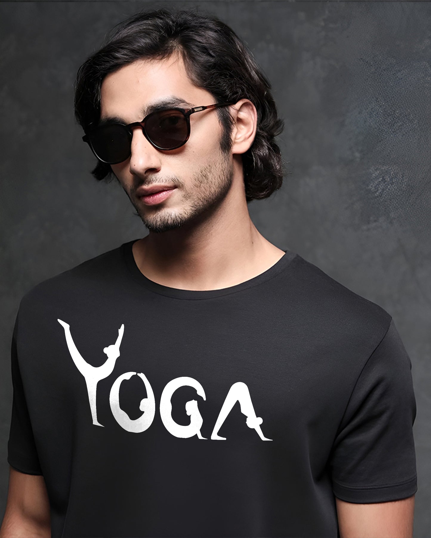 YOGA FIT AND ENERGETIC REGULAR FIT BLACK T-SHIRT