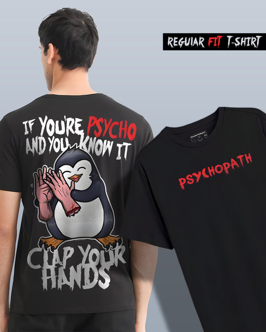 PENGUIN PSYCHOPATH CLAPPING BLACK REGULAR T-SHIRT